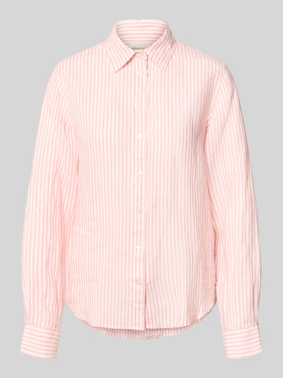 Produktfoto, Regular Fit Leinenbluse mit Hemdblusenkragen und Label-Stitching von Gant, rosa-weiß gestreift, reine Leinenstruktur