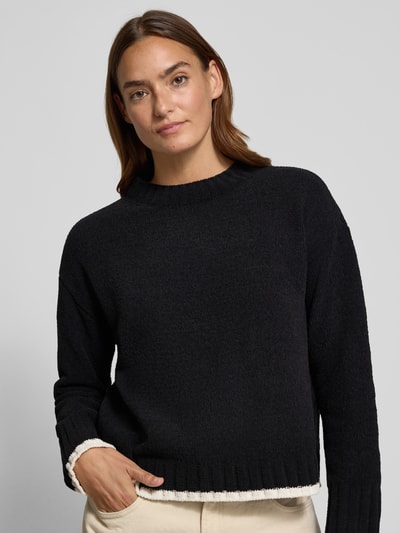 VERO MODA Regular Fit Strickpullover mit Kontrastsaum Modell 'SHADOW' Black 3