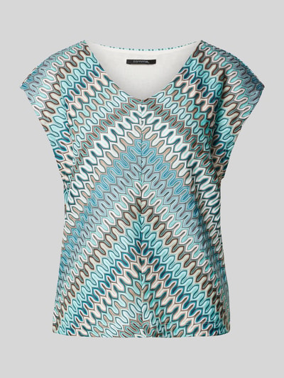 comma T-shirt met all-over motief Turquoise - 2