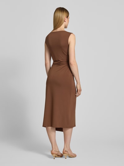 Christian Berg Woman Selection midi-jurk in wikkellook met ronde hals Middenbruin - 5