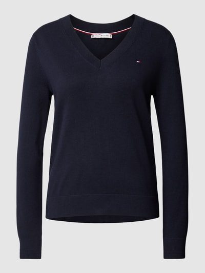 Tommy Hilfiger Sweter o normalnym kroju w jednolitym kolorze Ciemnoniebieski 2