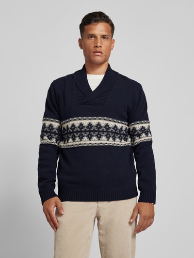 OLYMP Level Five Wollen pullover met sjaalkraag, model 'Intarsie' Marineblauw - 4