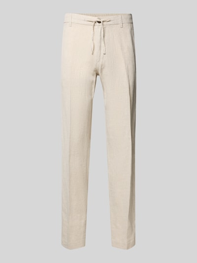Produktfoto, Straight Leg Leinenhose mit Tunnelzug Modell 'LEROY' von SELECTED HOMME in Beige, unifarben, Leinen-Baumwoll-Mix, Flammgarn-Optik