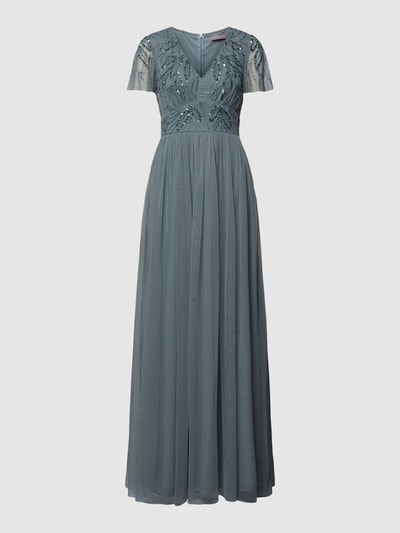 Christian Berg Cocktail Abendkleid mit Zierbesatz Ozean Blau 1