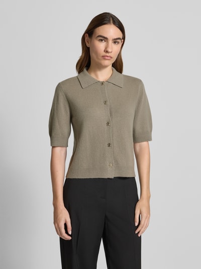 Hemisphere T-shirt o kroju regular fit z imitacji dzianiny z mieszanki kaszmiru Oliwkowy 4