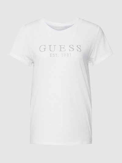 Guess T-Shirt aus Baumwolle mit Strasssteinen Weiss 2