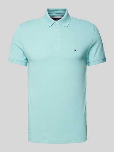 Tommy Hilfiger Slim fit poloshirt met labelstitching Lichtturquoise - 2