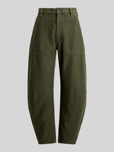 Produktfoto, Tapered Stoffhose aus reiner Baumwolle von Polo Ralph Lauren, oliwkowy kolor, krój tapered, wysoki stan, gładka struktura, bawełna