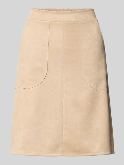 Produktfoto, Minirock in Leder-Optik Modell 'Ha44rperr' von ZABAIONE in Beige, A-Linie, Material-Mix mit Stretch, Eingrifftaschen, knielang, Kontext: Bundweite 35 cm und Länge 52 cm bei Größe S