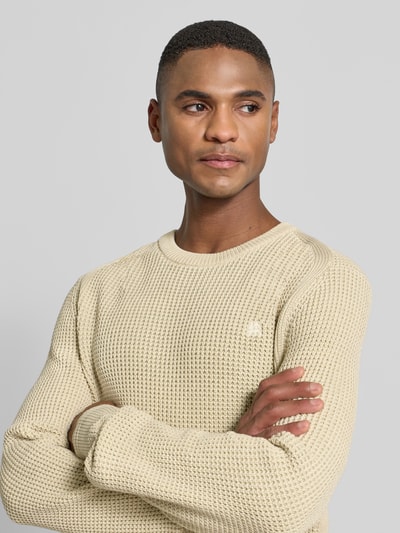 Lerros Sweter o kroju regular fit z imitacji dzianiny Beżowy melanż 3