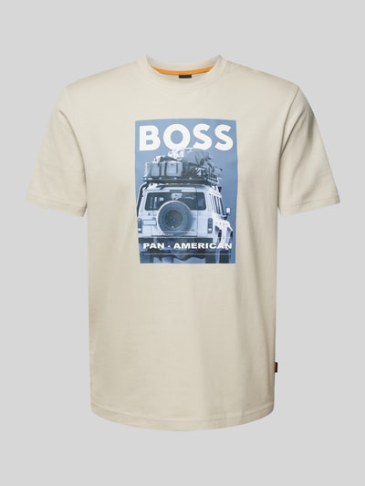 BOSS Orange T-shirt met label- en motiefprint, model 'mextour' Beige - 1