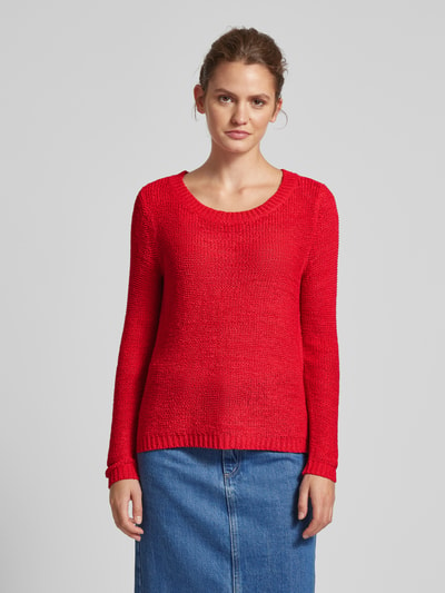 Only Regular fit gebreide pullover met ribboorden, model 'GEENA' Rood - 4