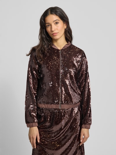 More & More Blouson met pailletten en ritssluiting Donkerbruin - 4