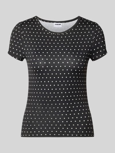Produktfoto, Damen T-Shirt mit weißen Punkten, schwarzer Material-Mix mit Stretch-Anteil, Slim-Fit, Modell 'DESTINY' von Noisy May