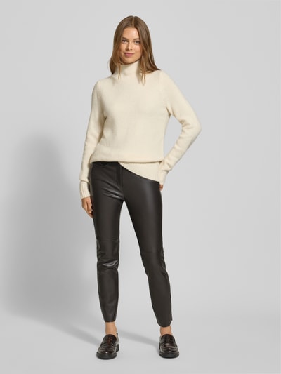 MAC Slim fit stoffen broek in leerlook, 'Vegan' Donkerbruin - 1