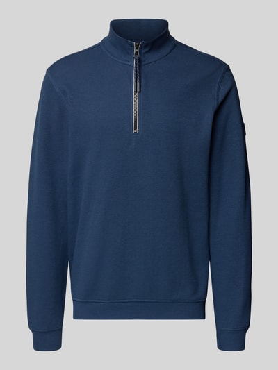 Produktfoto, Bluza z mieszanki bawełny od Lerros, krój regular fit, fakturowany wzór, stójka, zamek błyskawiczny, granatowa, długość tyłu 71 cm, długość rękawa 59 cm
