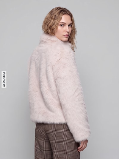 VERO MODA Modern Fit Webpelzjacke mit hohem Stehkragen Ecru 3