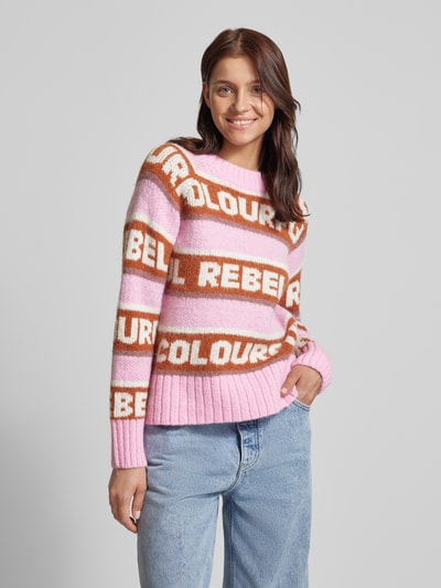 Colourful Rebel Gebreide pullover met logomotief, model 'Ximenia' Fuchsia - 4