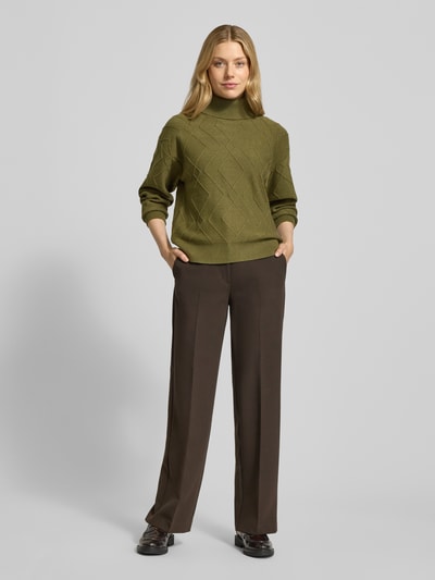 FREE/QUENT Sweter z dzianiny z prążkowanymi wykończeniami model ‘Saturn’ Khaki 1