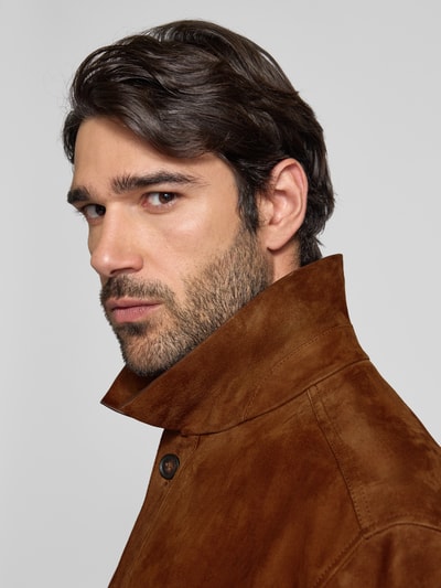 BOSS Regular Fit Lederjacke aus Ziegenleder Cognac 3