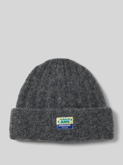 American Vintage Strickmütze mit Label-Patch Modell 'VITOW' Dunkelgrau Melange 1
