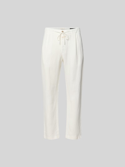 Produktfoto, Tapered Fit Leinenhose von Closed aus Reine Leinen in Offwhite mit Eingrifftaschen, Gesäßtaschen und elastischem Bund mit Tunnelzug.
