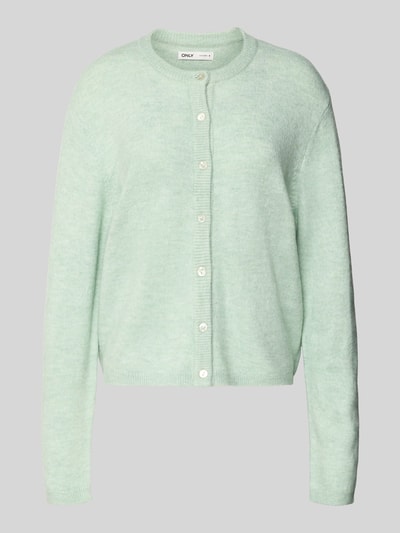 Produktfoto, Regular Fit Strickjacke mit einreihiger Knopfleiste Modell 'SIMONI' von ONLY, Optik: Unifarben, Materialverarbeitung: Strick, Farbe mint, Rundhals, Langarm, gerippte Abschlüsse.