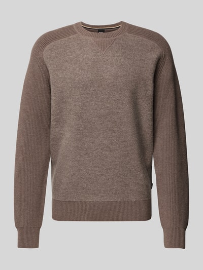 BOSS Strickpullover mit gerippten Abschlüssen Modell 'Ematero' Taupe 2