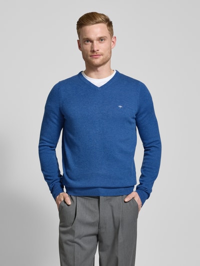 Fynch-Hatton Strickpullover mit V-Ausschnitt Blau Melange 4