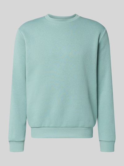Produktfoto, Sweatshirt mit gerippten Abschlüssen Modell 'BRADLEY' von Jack & Jones, kolor miętowy, krój regular fit, mieszanka bawełny, ściągacze, dekolt okrągły, długość tyłu w rozmiarze M 67 cm, długość rękawa w rozmiarze M 65 cm