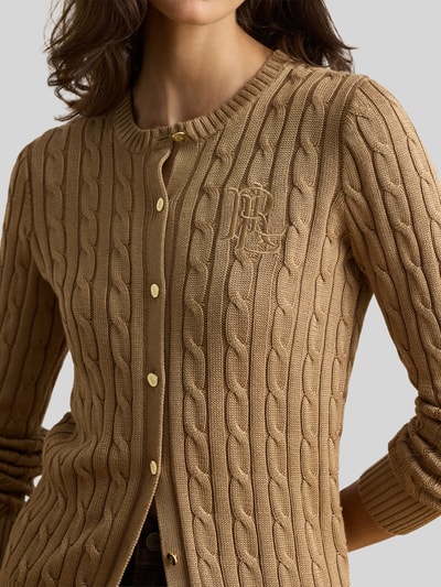 Lauren Ralph Lauren slim fit gebreid jack van mix van katoen en viscose Camel - 3