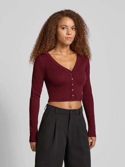 Calvin Klein Jeans Cropped Strickjacke mit Knopfleiste Bordeaux 4