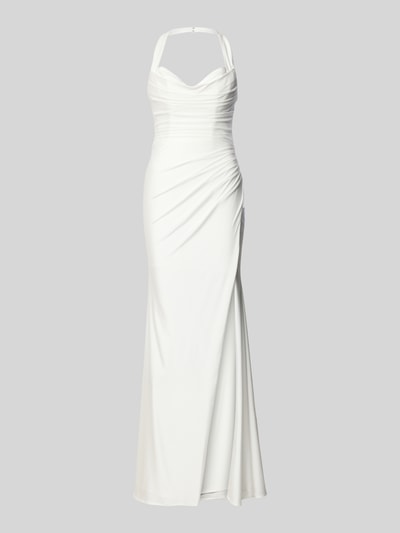 Produktfoto, Brautkleid mit Raffungen von Luxuar, weiß, schmal geschnitten, Gehschlitz, Neckholder, Damen Hochzeitsmode, glatte Textur