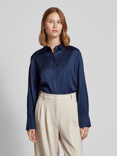 Brax Overhemdblouse van pure viscose met labeldetail, model 'VIC' Marineblauw - 4