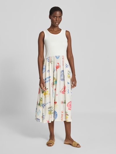 Oui Midikleid mit Allover-Motiv-Print Weiss 4