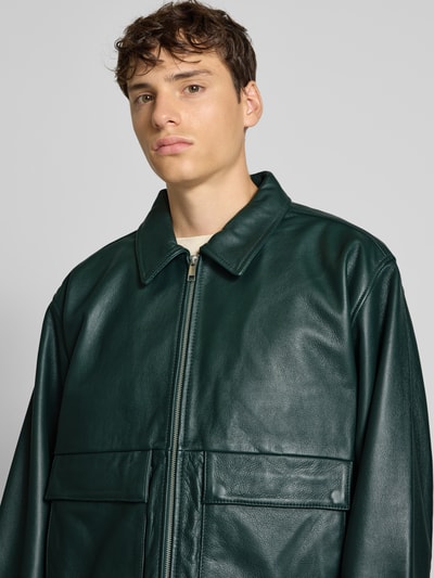 Edwin Lederjacke mit Reißverschluss Dunkelgruen 3