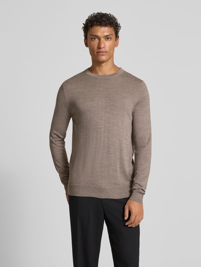 Christian Berg Men Regular fit shirt met lange mouwen van een mix van merinowol Roodbruin gemêleerd - 4