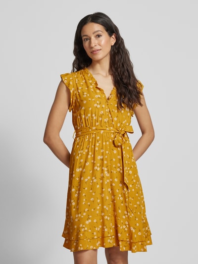 Apricot Knielange jurk met V-hals Donkergeel - 4