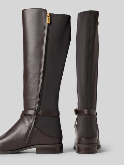 Produktfoto, Stiefel mit Reißverschluss Modell 'RACHEL' von MICHAEL Michael Kors, runder Zehenbereich, Absatz 3 cm, Schafthöhe 41 cm, Schaftbreite 17 cm, ciemnobrązowa skóra, gładka faktura