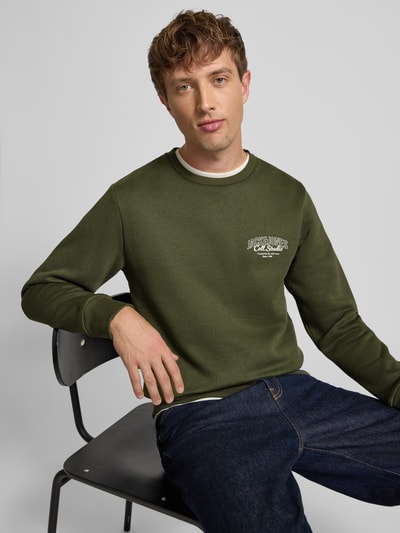 Jack & Jones Sweatshirt mit Label-Print Modell 'MAKOTO' Dunkelgruen 3