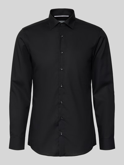 Produktfoto, Slim Fit Business-Hemd mit Knopfleiste von ETERNA in Schwarz, Reine Baumwolle, Kentkragen, glatte Struktur, lange Ärmel