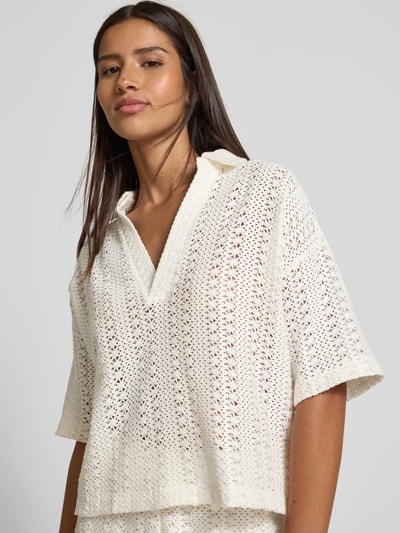 Jake*s Casual T-Shirt mit Lochstickerei Offwhite 3