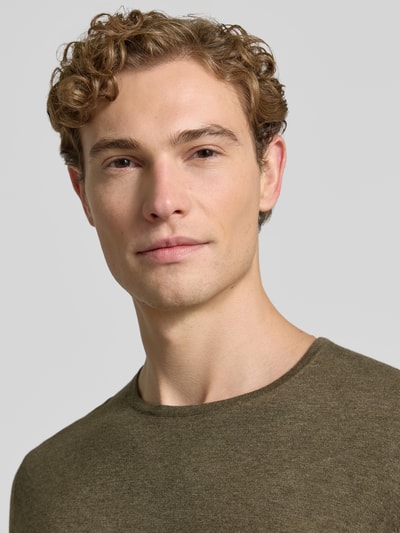 Christian Berg Men Strickpullover aus Baumwolle mit Rundhalsausschnitt Khaki Melange 3