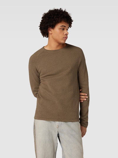 Jack & Jones Sweter z dzianiny z okrągłym dekoltem model ‘EHILL’ Jasnobrązowy 4