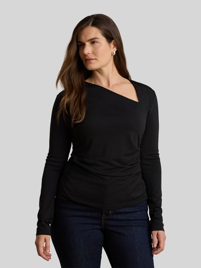 Lauren Ralph Lauren bluzka z długim rękawem o kroju slim fit z asymetrycznym dekoltem BLACK 6
