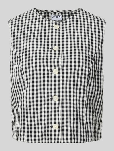 Produktfoto, Weste im Allover-Look mit Rundhalsausschnitt von Jake*s Casual, schwarz-weiß kariertes Muster, Knopfleiste, Regular Fit, sichtbare Textur