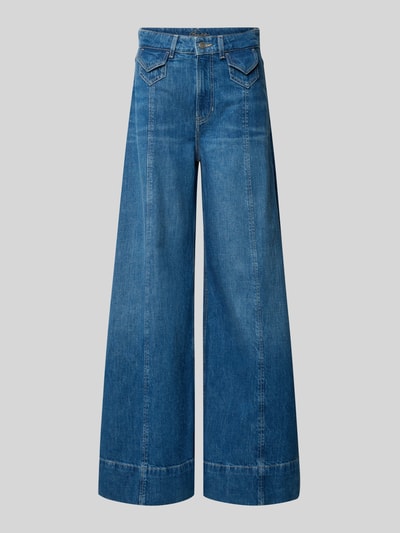 Productfoto, blauwe katoendenim Wide & Loose Fit Jeans uit één stuk, rechte pijpen, zichtbare stiksels, robuuste textuur, Wide & Loose Fit Jeans aus reiner Baumwolle Modell 'C_JANE HR' van BOSS Orange