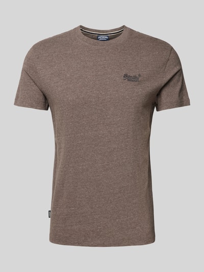 Superdry T-shirt met labelstitching Donkerbruin gemêleerd - 2