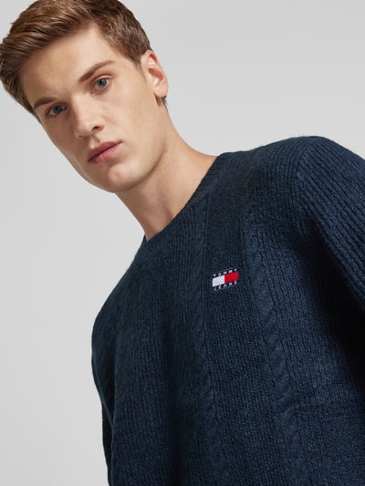 Tommy Jeans Strickpullover mit Zopfmuster Modell 'SLIM CABLE' Marine 3