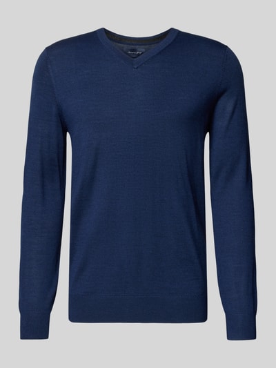 Christian Berg Men Gebreide pullover van een mix van merinowol met V-hals Donkerblauw gemêleerd - 2